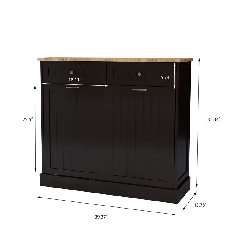 Two Drawers and Two-Compartment Tilt-Out Trash Cabinet, Black