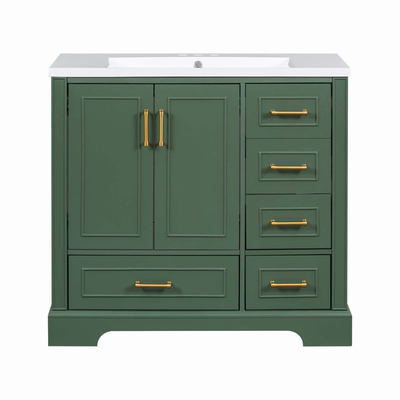 Ensemble de meuble-lavabo simple 36 po avec plateau en résine Deborra, Vert
