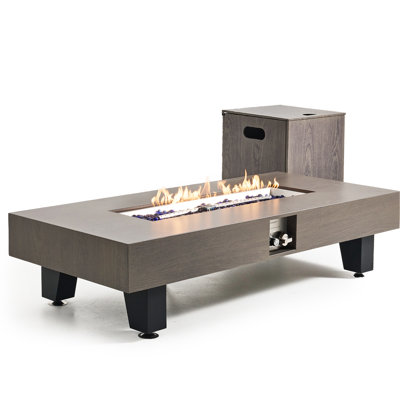 Table de foyer extérieur au propane de 137 cm (54 pouces), chauffage au gaz de 50 000 BTU avec couvercle, design moderne pour patio, contrôle de la flamme simple par bouton, grande surface de table - Foyer alimenté par électricité, chauffage par effet de pluie, brûleur en acier inoxydable, faible consommation d'énergie