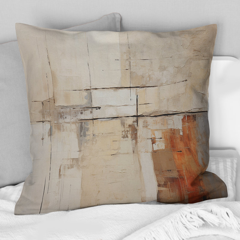 Coussin décoratif à imprimé abstrait beige et brun - Collages abstraits