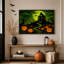 Maison hantée sous la lune verte avec toile murale lumineuse d'Halloween-929344170