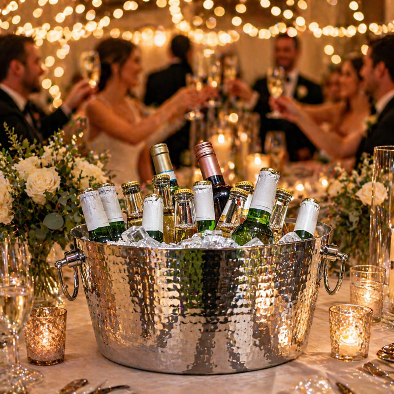 Cuve à boisson martelée en acier inoxydable, cuve à boisson ancrée à double paroi et seau à glace avec poignées à double charnière, refroidisseur à boisson pour fêtes, 12 pintes