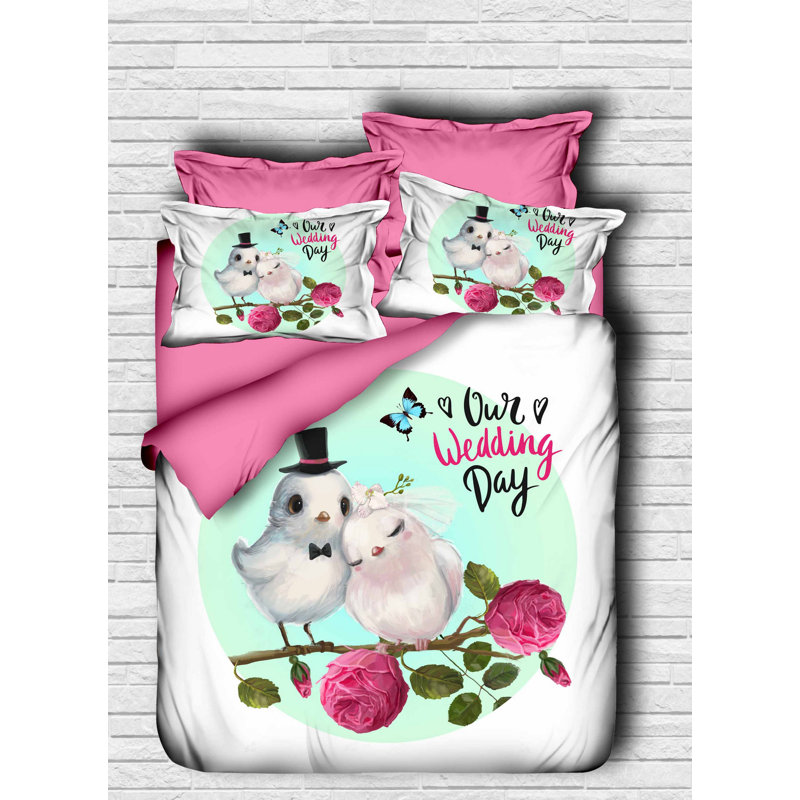 Quent Pink/Blue/White Microfibre 140 TC Duvet Cover Set