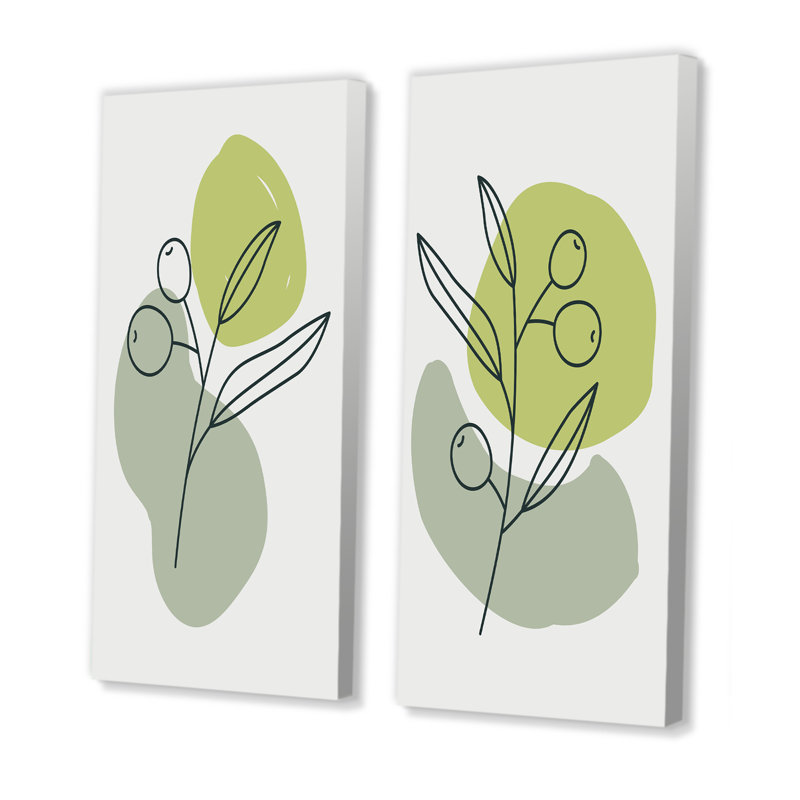 «Green Otanical Leaves and Flower I», ensemble de 2 impressions, H 20 po x l 24 po x P 1 po, Toile tendue