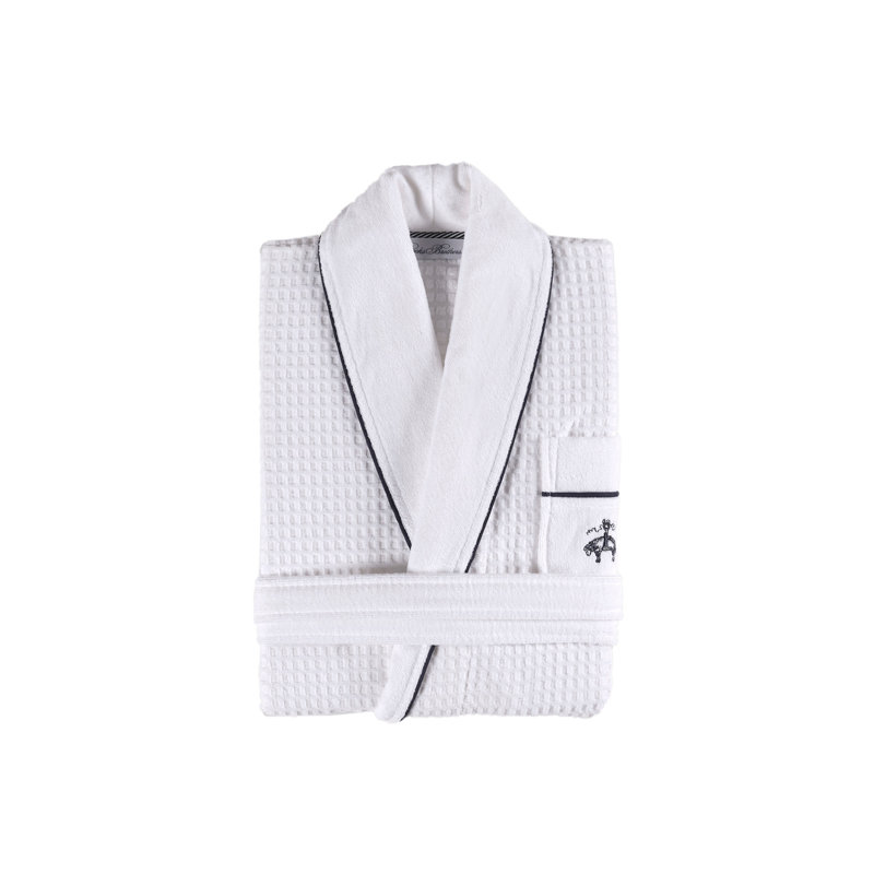 Peignoir mi-mollet 100% coton gaufré avec poches, Blanc