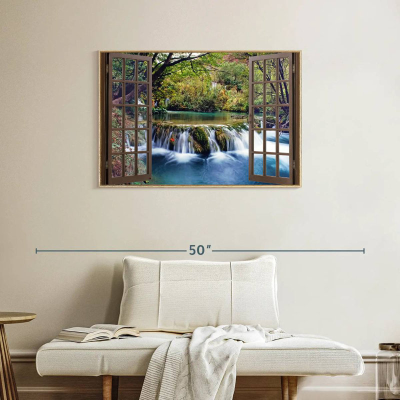 Fenêtre ouverte, Cadre flottant en bois naturel, 37 po x 25 po