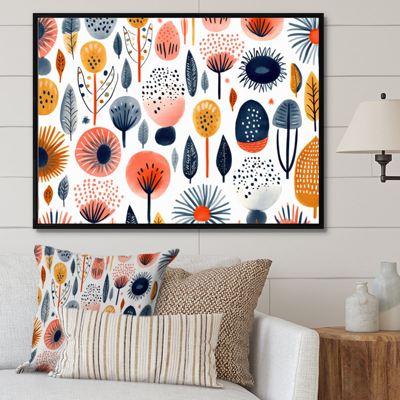 «Blue Coral Scandinave Floral Elegance II», reproduction sur toile, H 34 po x l 44 po x P 1,5 po, Cadre flottant noir