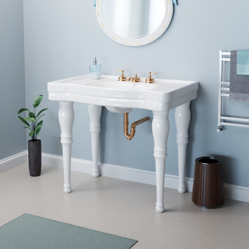 Belle Epoque Ceramic Wall Mount Console Bathroom Sink with Overflow, Gloss