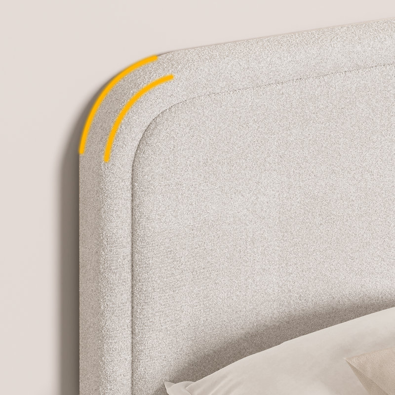 Lit plateforme tapissier Bensu Boucle, Grand lit, Crème