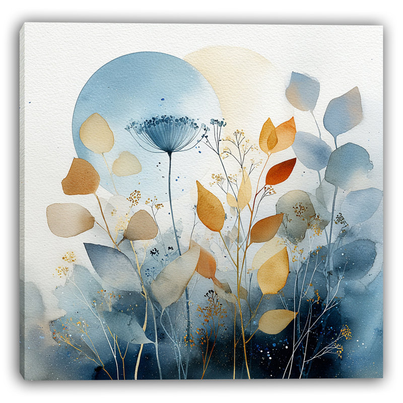Golden Dusk Bloom - art contemporain aquarelle sur toile, H 30 po x l 30 po
