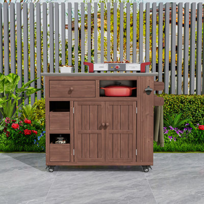 Outdoor Kitchen Island with Storage Drawers, Cabinet and Adjustable Shelf