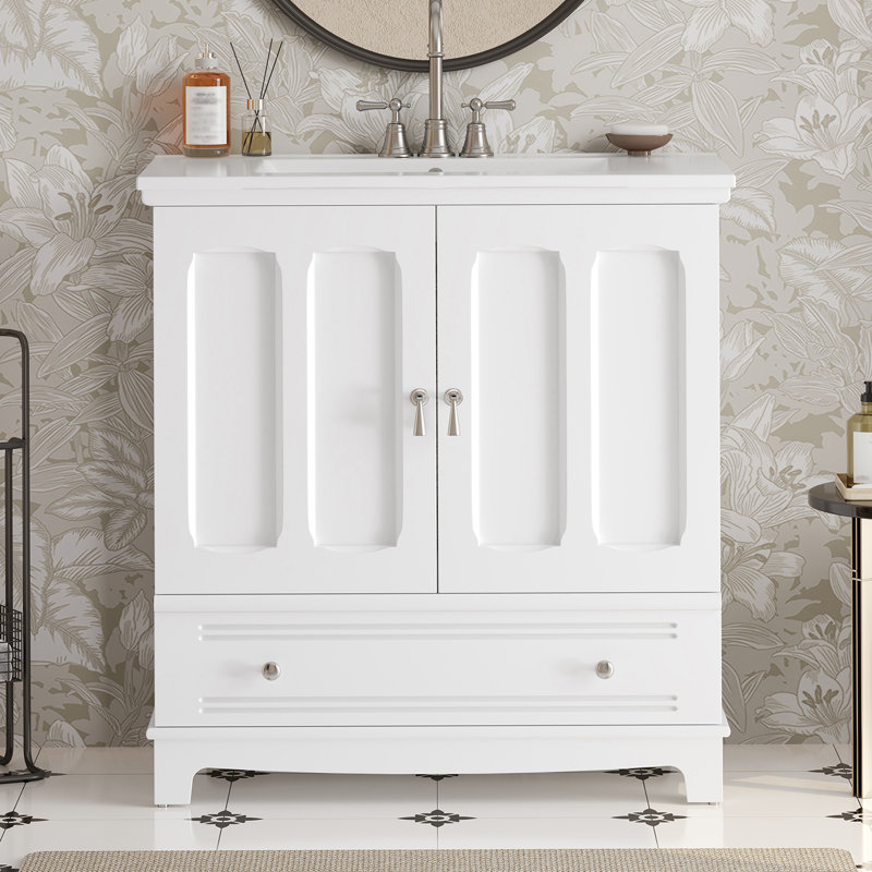Meuble-lavabo simple 30 po avec comptoir en céramique Kelly, Blanc