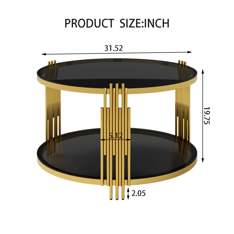 Table basse ronde moderne avec rangement inférieur, Black/Gold