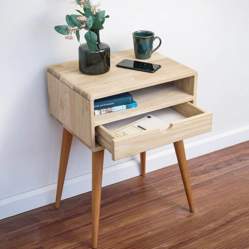 Perrinton 46cm W Solid Wood Bedside Table, Natural/Brown