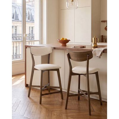 Upholstered Counter Stool with Solid Wood Frame
