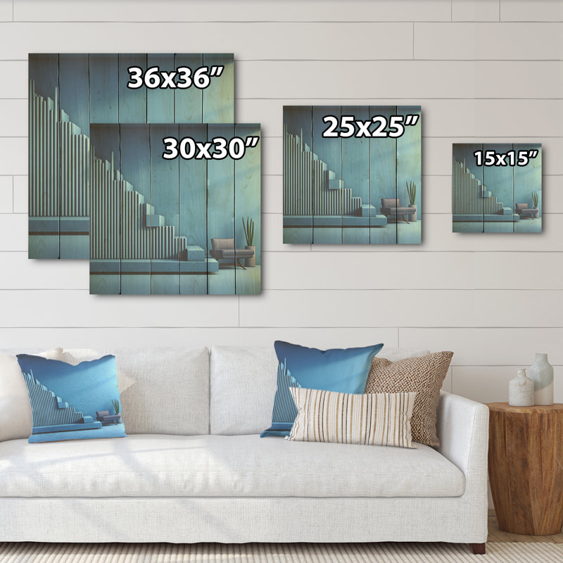 Art mural bleu sur bois de pin naturel, H 30 po x l 30 po