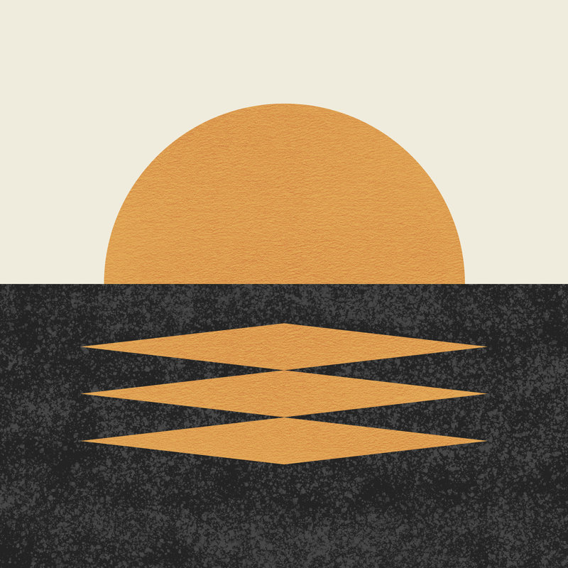 «Sunset Sunset Geometric Midcentury Style» par Ga-Young Yoo Aberbache - reproduction, H 12 po x l 12 po, Cadre flottant doré