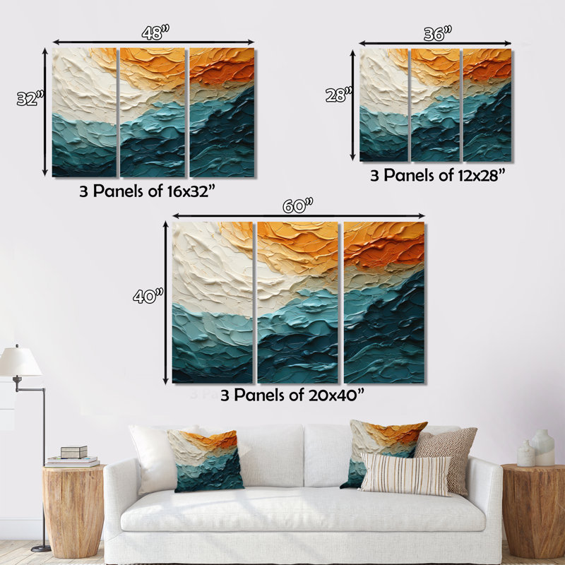 Collage bleu sarcelle orange océan Essence, H 12 po x l 20 po x P 1 po, Cadre flottant brun