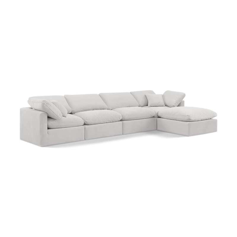 Itala Velvet L-Shaped Sectional Reversible, Cream Velvet