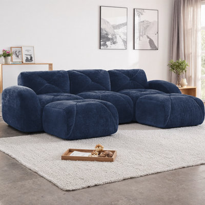 Canapé modulaire en forme de U avec repose-pieds mobile, tissu de velours capitonné et éponge à haute densité 32D, aucun assemblage requis pour le cinéma maison et le bureau, combinaison gratuite