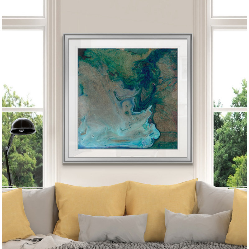 « barrière island i », peinture, H 16 po x l 16 po x P 1,5 po, Encadrement argenté