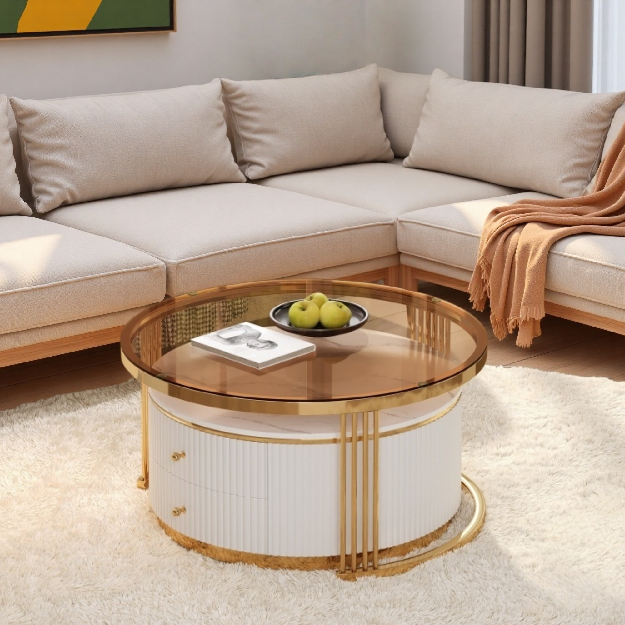 Latitude Run® Modern 2 Pieces Round Nesting Coffee Table With Drawers ...