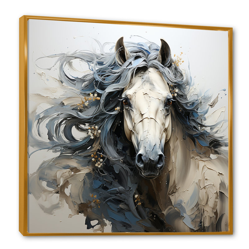 Fantaisie cheval féminin II sur toile, Cadre flottant doré, H 30 po x l 30 po x P 1 po