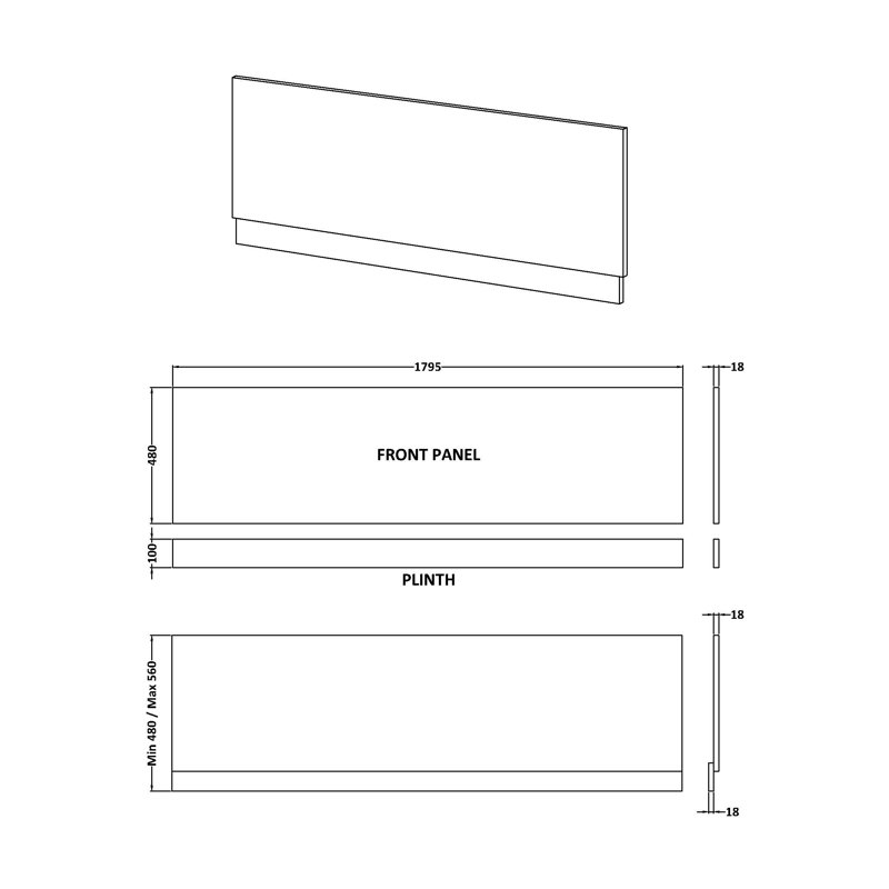 Urban 1800Mm Bath Front Panel, Satin Anthracite