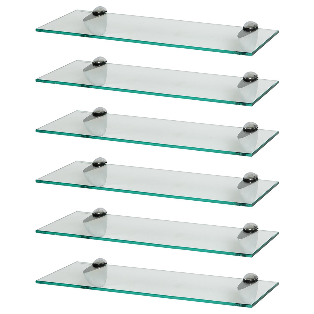 Harbour Housewares - Floating Glass Shelves with Silver Brackets - Set of 6