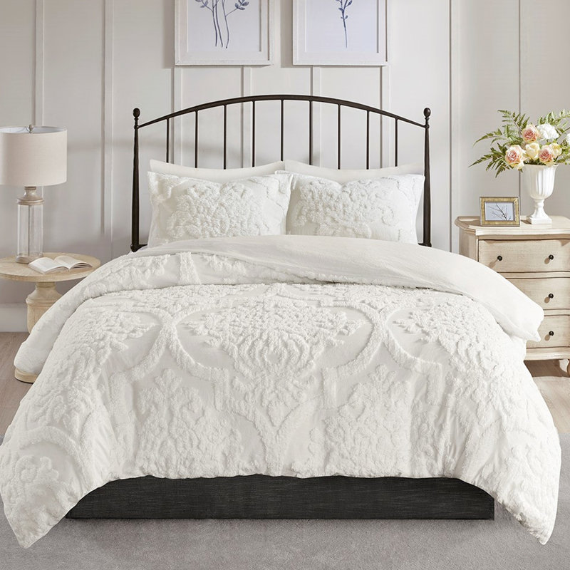 Housse de couette en chenille de coton blanc