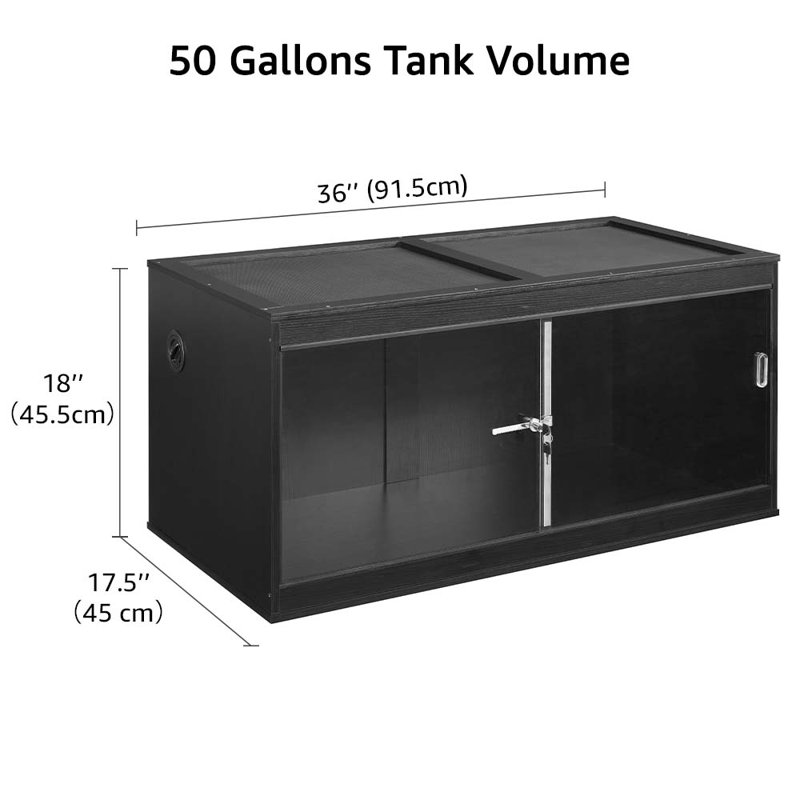 Réservoir de reptile 50 gallons, H 18 po x l 36 po x P 17,5 po, Noir