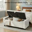 Banc de rangement avec repose-pieds 45,3 po, banc de bout rembourré plus épais de 3,14 po avec compartiment caché de 30 gallons et poche latérale, pour chambre à coucher, salon, entrée, beige-159778730