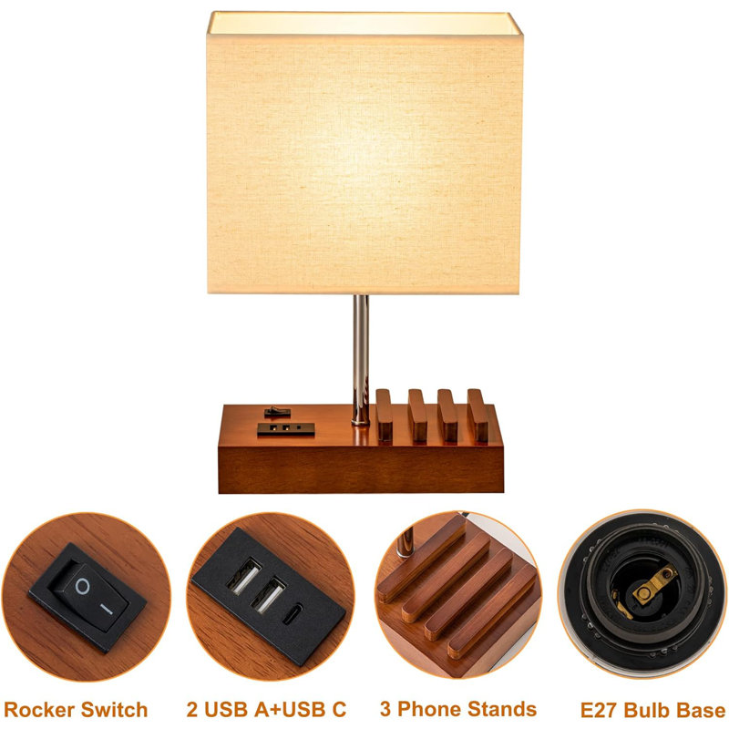 Wood Table Lamp, Walnut Wood, Beige