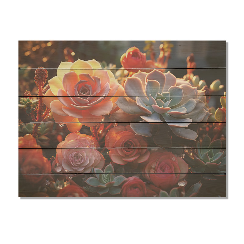 Succulent champ coucher de soleil - Art sur bois de pin naturel, H 10 po x l 20 po