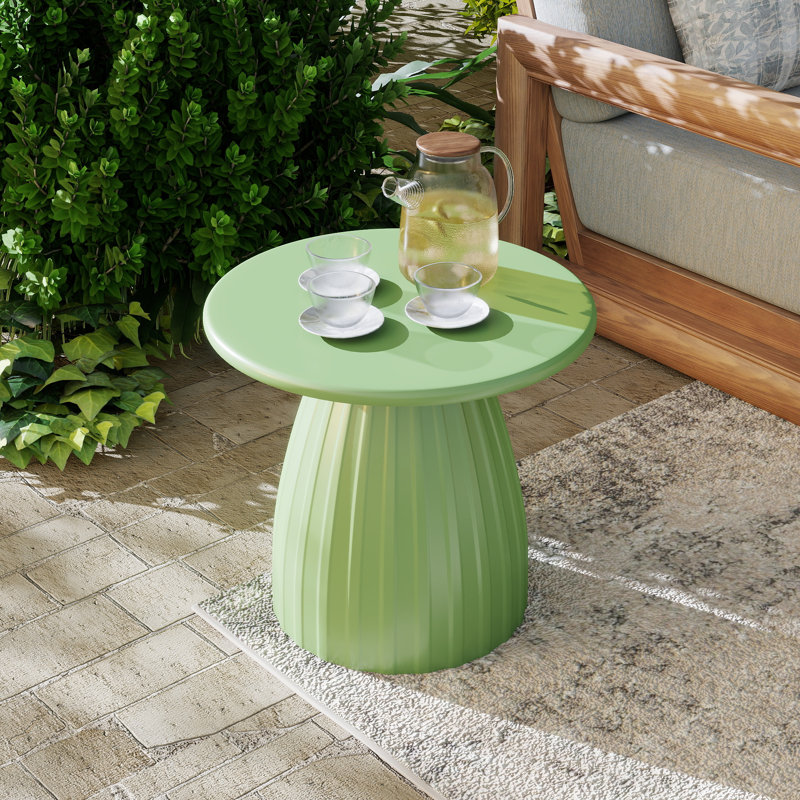 Round Patio Side Table, Metal Steel Outdoor Side Table, Patio Accent End Table, Green