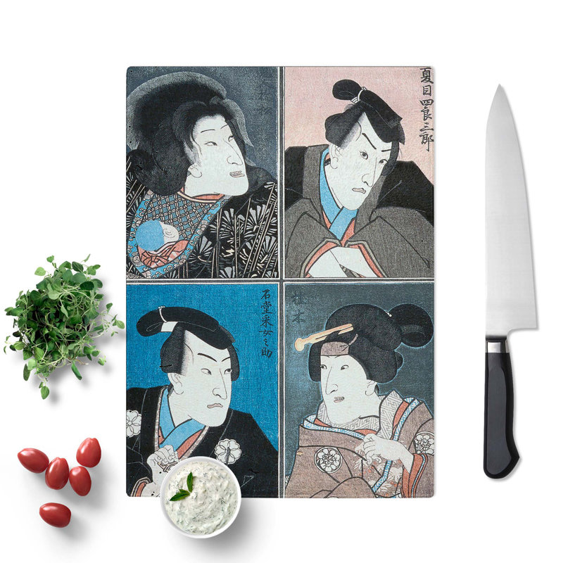 Tempered Glass Four Actors by Utagawa Kunisada Chopping Board, 28.5cm W x 20cm L
