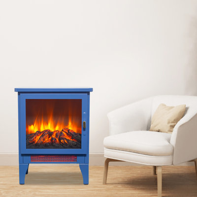 Foyer électrique autoportant de 18 pouces, jaune citron, effet de flamme 3D, chaleur de 1400 W / 700 W, 5000 par heure, sécuritaire pour les animaux de compagnie, conception panoramique à 3 côtés, facile à ranger avec pied amovible, porte dorée