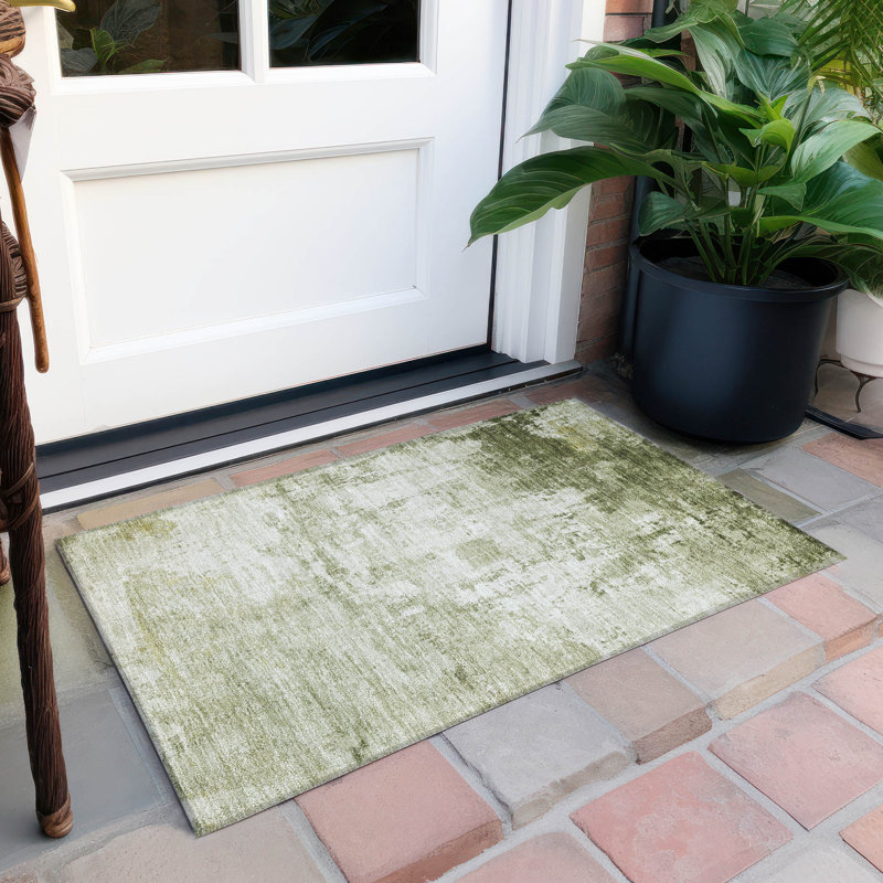Tapis de sauge Xhevrie intérieur / extérieur lavable à la machine, Rectangle 1 pi 8 po x 2 pi 6 po