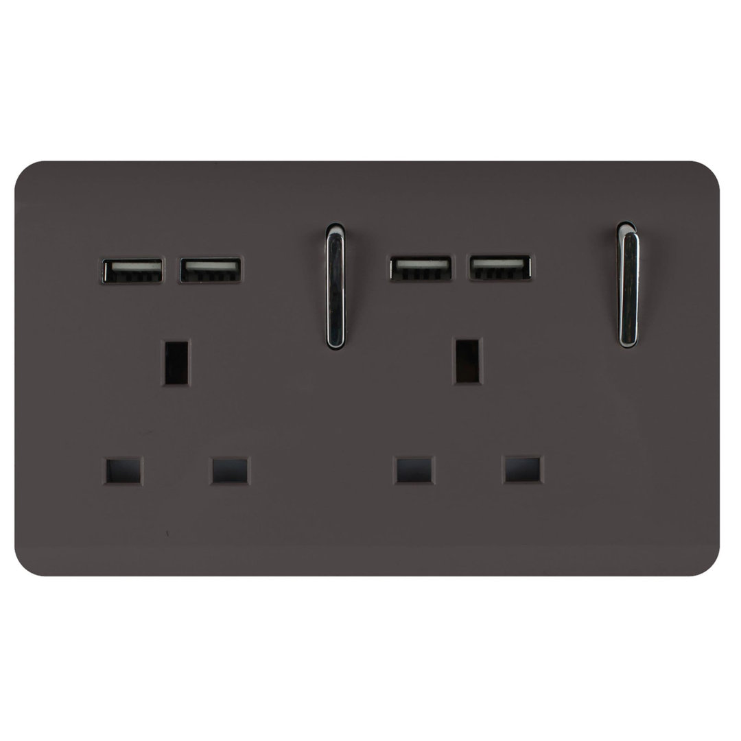 Trendi Switch 2 Gang 4 Port USB 2100mA Plug Socket