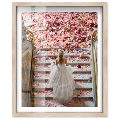 Décoration murale côtière à motif floral Escaliers blancs par Notoriart, structure en chêne naturel, H 46 po x l 37 po
