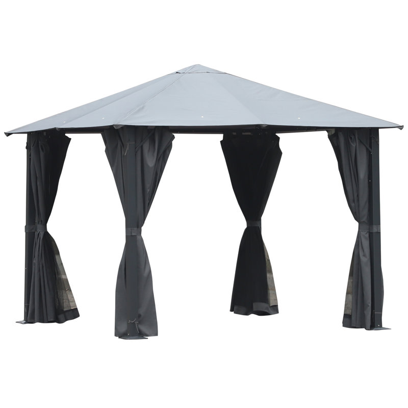 Soft Top Gazebo with Steel Frame and Mesh Curtain Sidewalls, Black