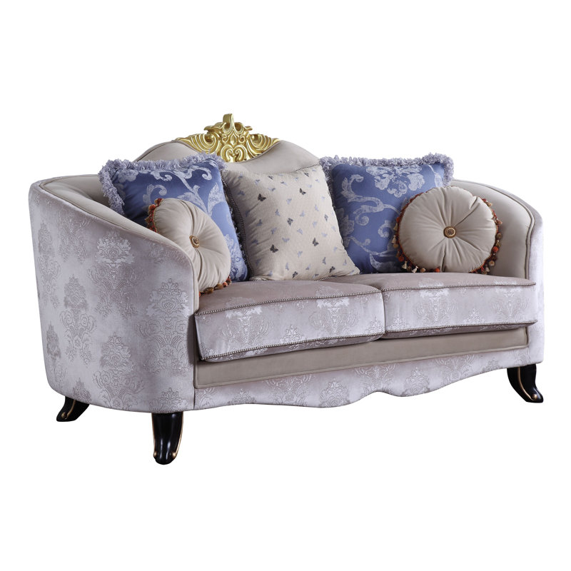 Sheridan Cream Fabric Loveseat with 5 Accent Pillows
