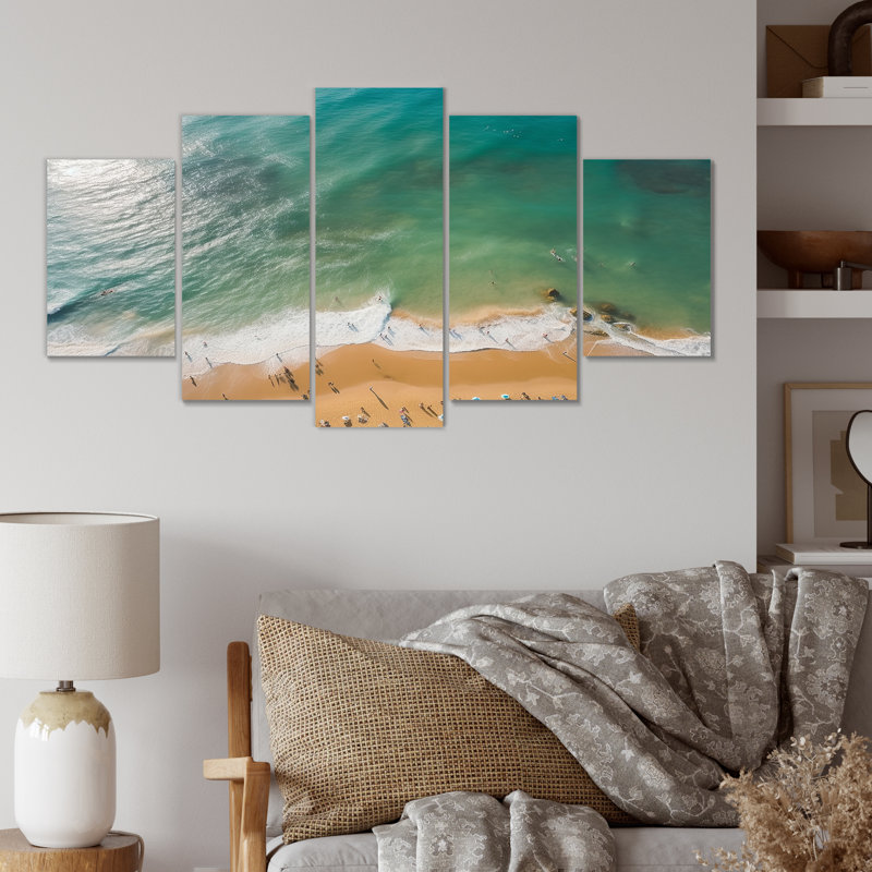 «Green Coastal Waves Aérienne vue I», ensemble d'art mural multi-panneaux plage et océan