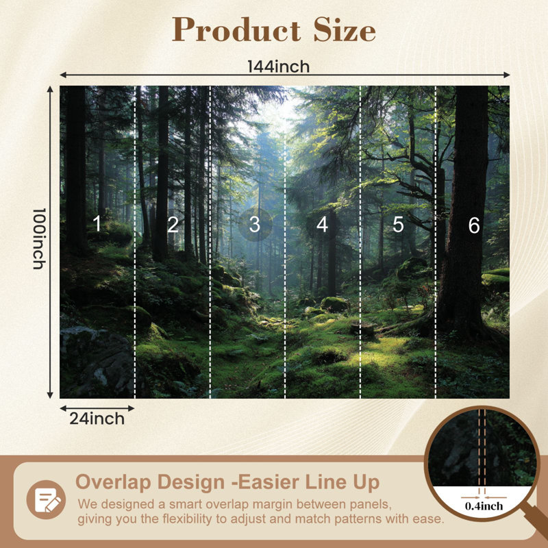 Peel and Stick Wallpaper H Modern Self Adhesive Wall Mural for Bedroom Sunshine Forest Landscape Tree Sunlight Greenery Mist