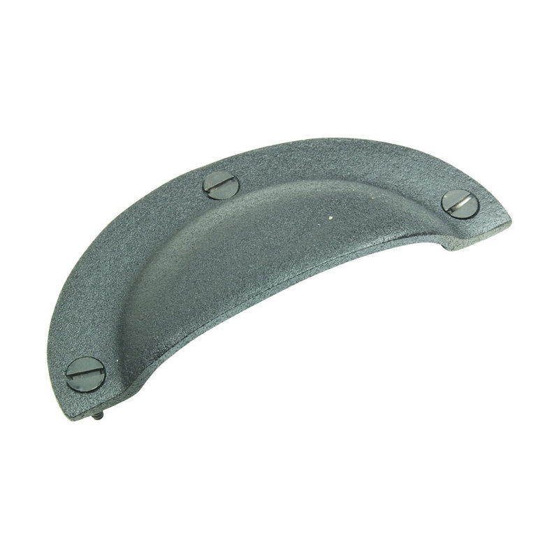 Black Wrought Iron Cup Bin Pulls with Mounting Hardware, Set of 6