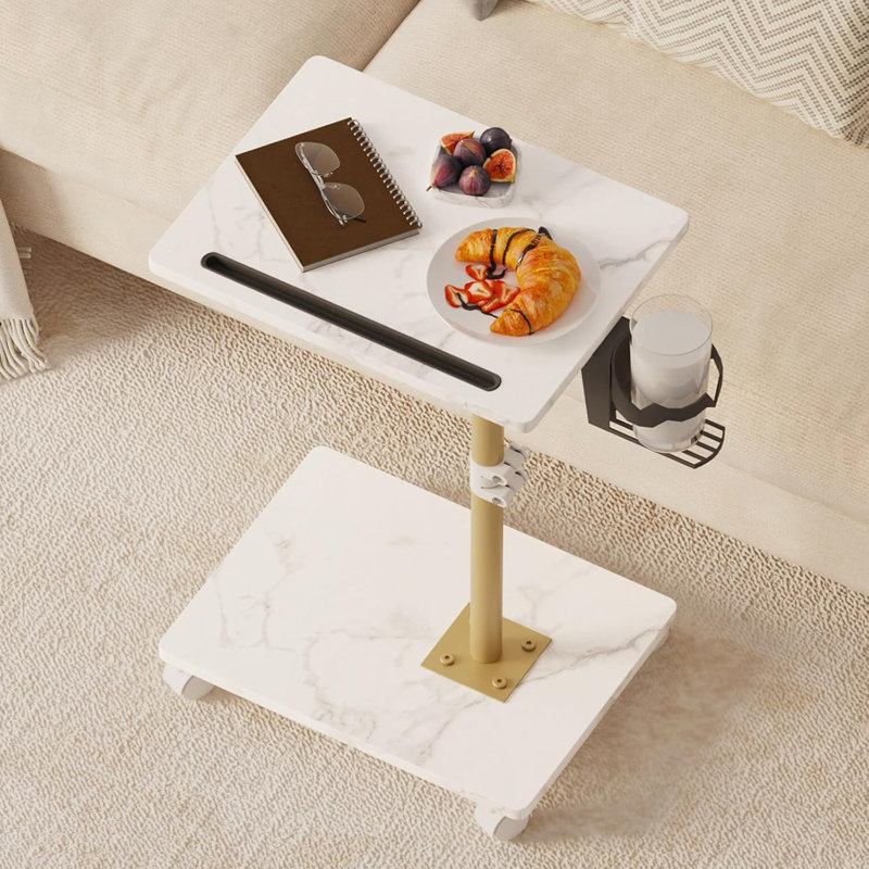 Table d'appoint télé, plateaux-repas réglables, pivotante à 360°, table d'appoint pour accoudoir de canapé, table basse en forme de C