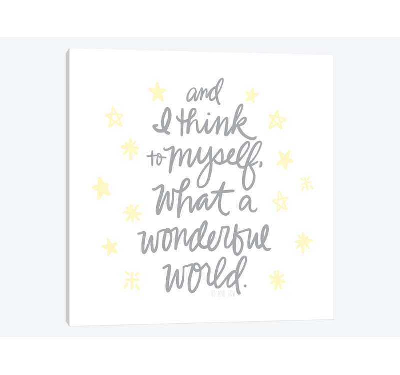 «Wonderful World II», art textuel sur toile tendue, H 37 po x l 37 po x P 1,5 po, Toile tendue, Pas de tapis
