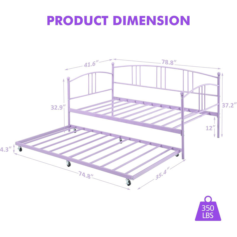 Twin Daybed – Purple, Roll-Out Trundle, Easy Setup