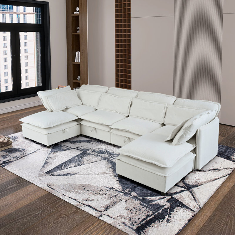 Canapé modulaire moderne avec coussins de siège de rangement, Polyester beige