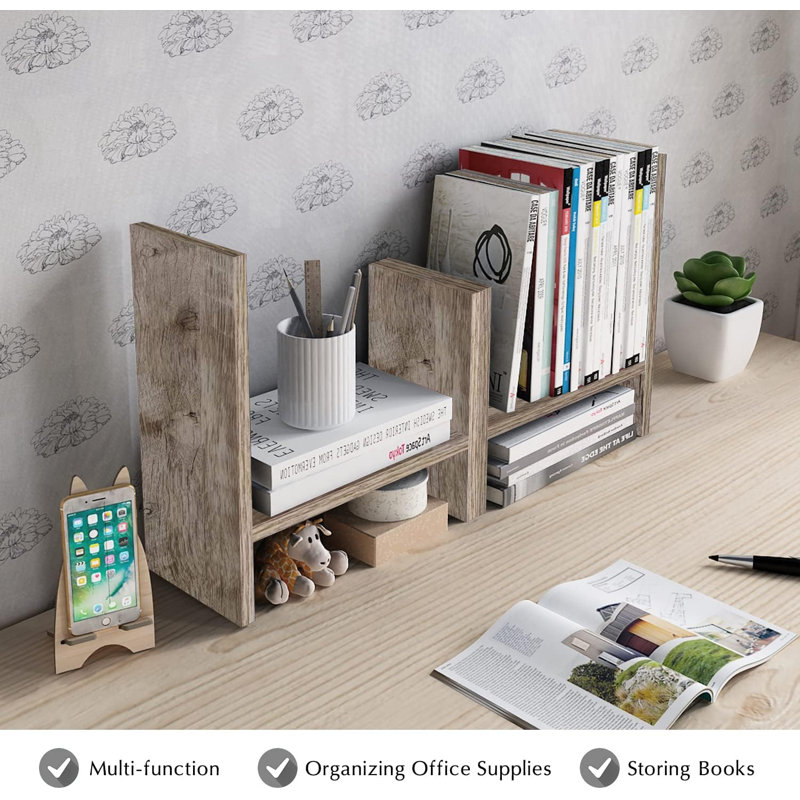 Desktop Organizer Office Storage Rack Adjustable Wood Display Shelf - Free Style Double H Display - Grey Oak